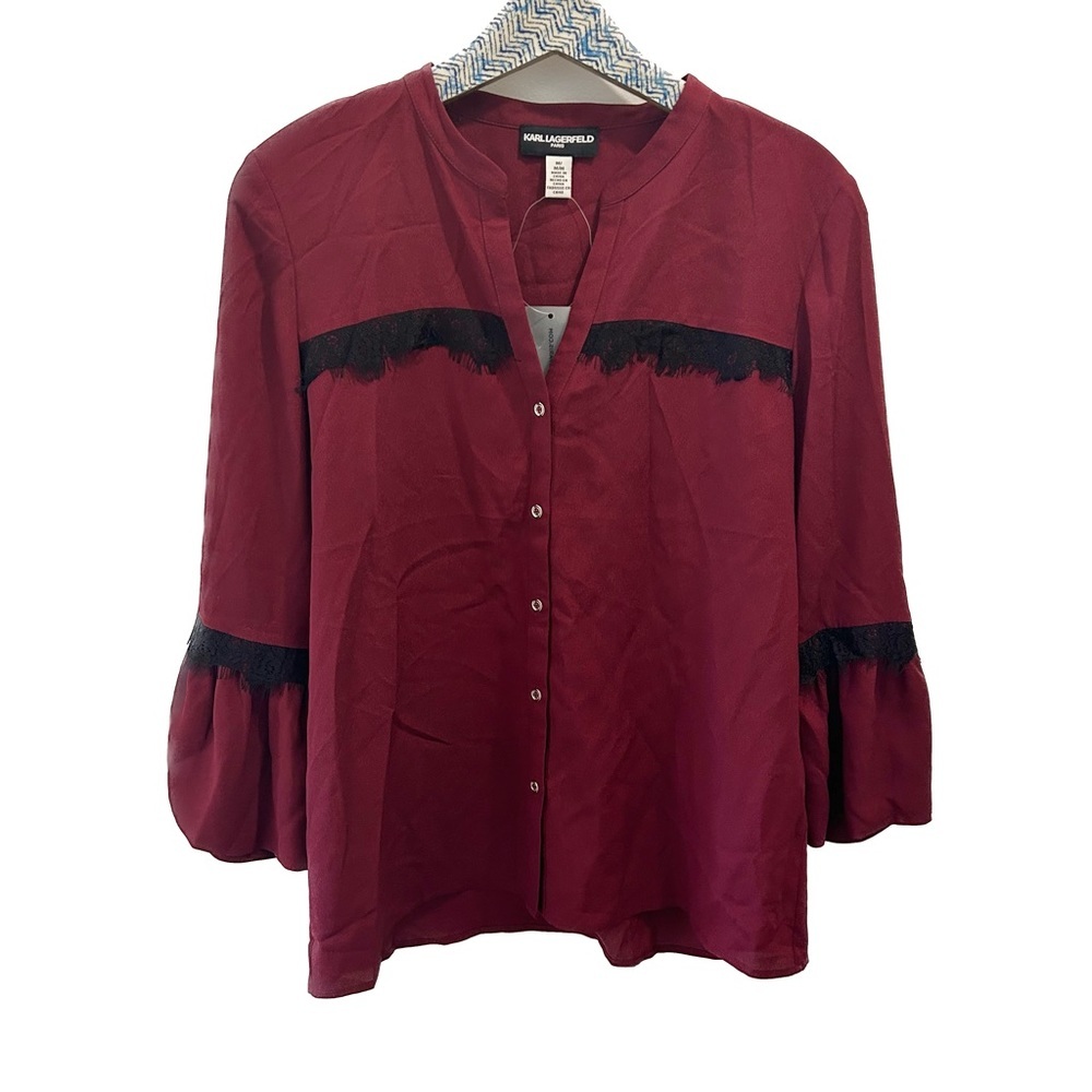 Karl Lagerfeld Lace Trim Blouse medium Malbec shirt top
